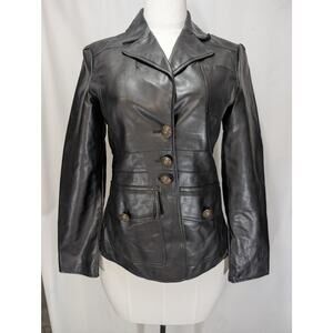 Steve Madden Black Faux Leather Moto Jacket Women’s Medium Button Front Fitted S